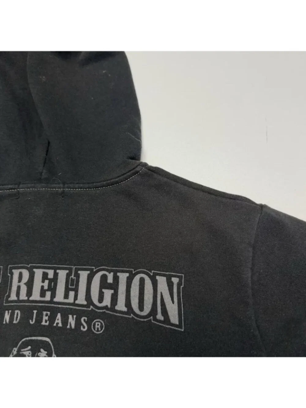 True Religion Black Zip Hoodie with Cream Drawcords
